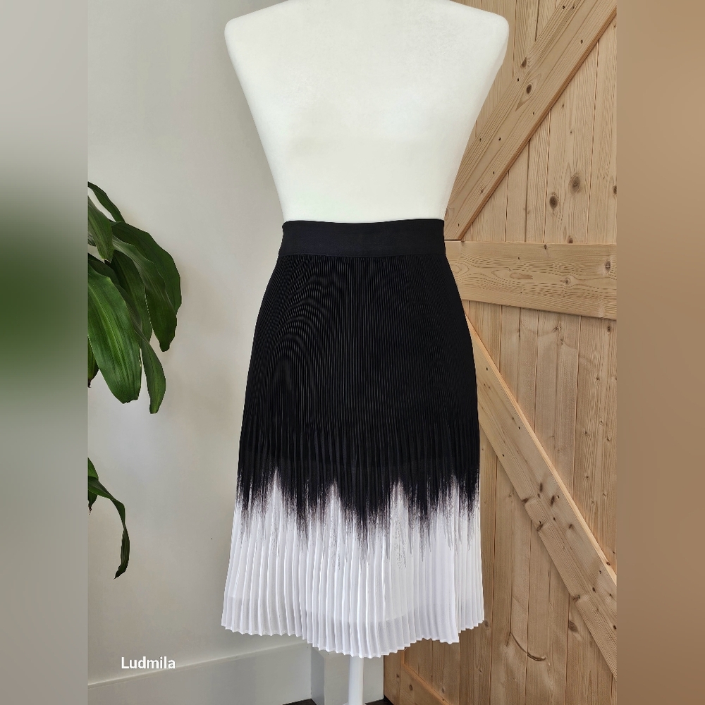 WHITE HOUSE BLACK MARKET Size 10 Women's Pleated Black‎ And White Ombre Skirt